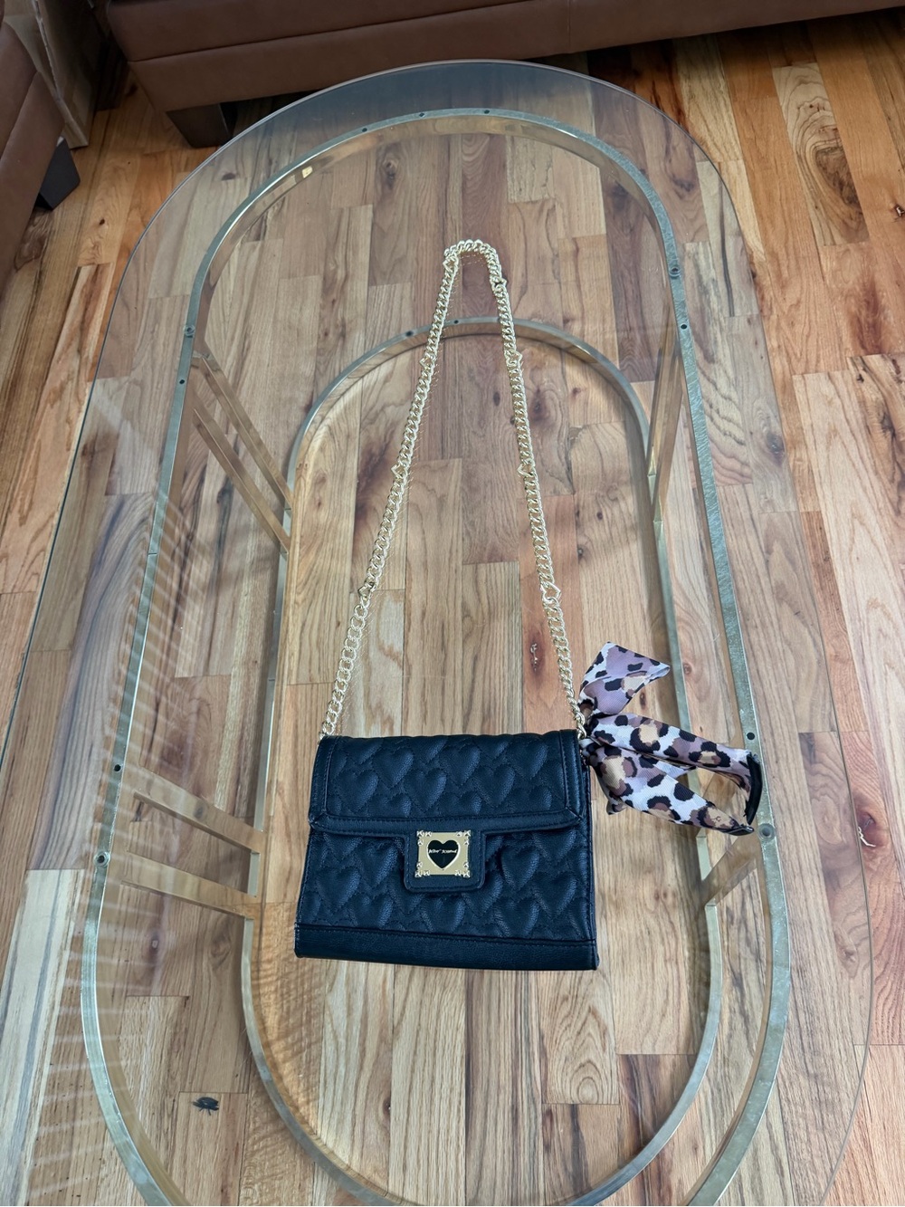 Betsey Johnson Black Quilted Crossbody with Gold Heart Plaque